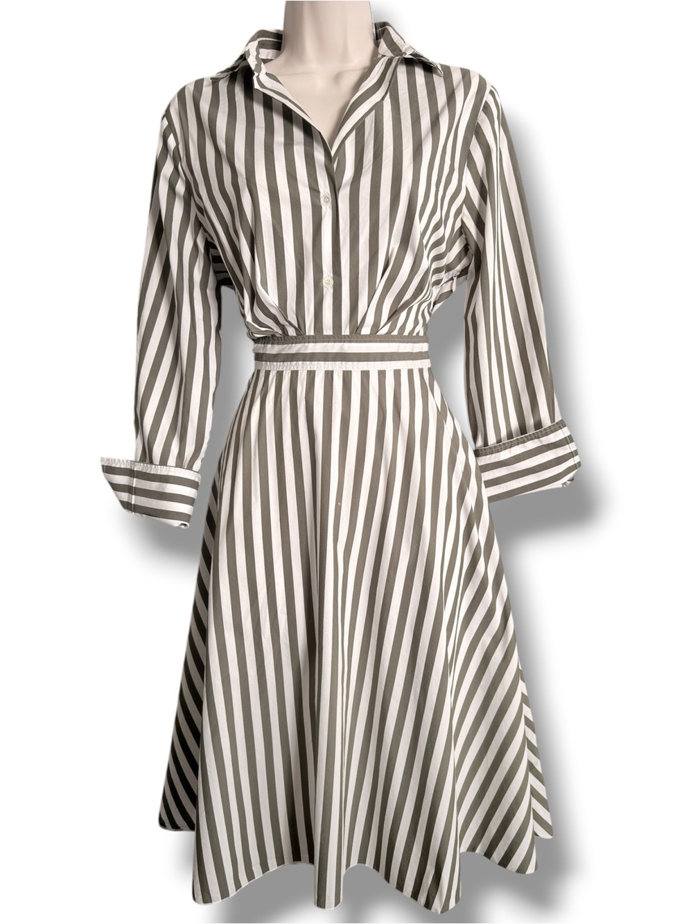 Caliban Italy Striped Shirtdress Olive Gray White Size 40 US 4